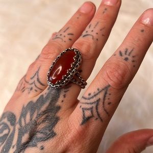Silver Toned Ring with Ruby Red Stone